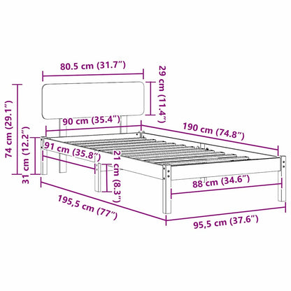 Bettgestell mit Kopfteil Wachsbraun 90 x 190 cm
