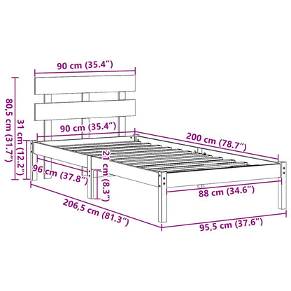 Bettgestell mit Kopfteil Braun 90 x 200 cm Massivholz Kiefer
