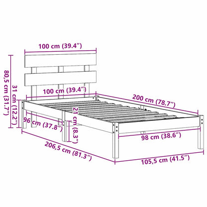Bettgestell mit Kopfteil Braun 100 x 200 cm Massivholz Kiefer