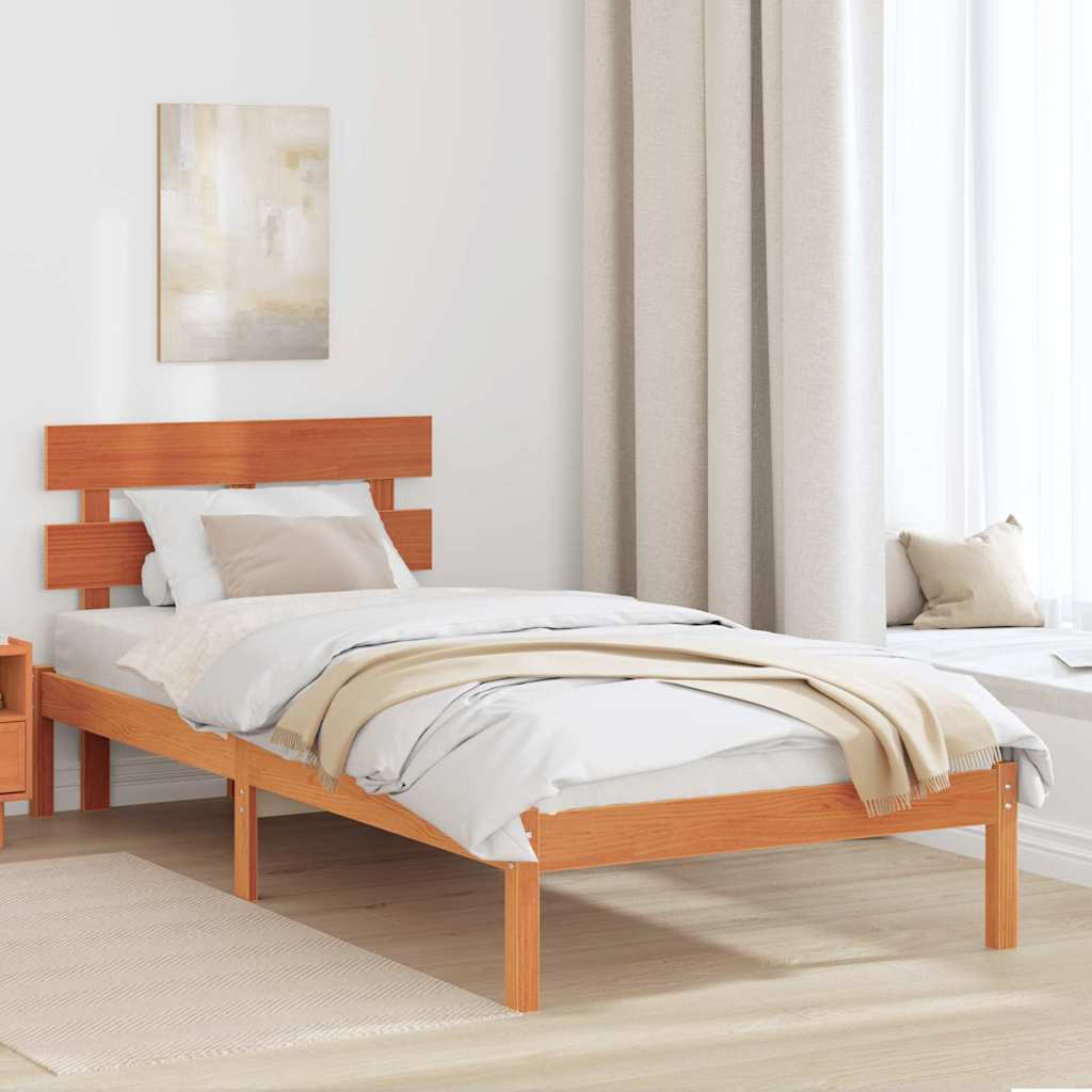 Bettgestell mit Kopfteil Braun 90 x 190 cm Massivholz Kiefer