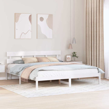 Bettgestell mit Kopfteil Weiß 200 x 200 cm Massivholz Kiefer