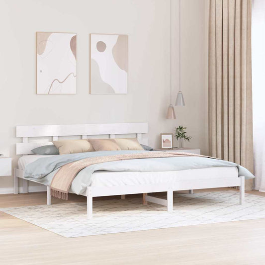 Bettgestell mit Kopfteil Weiß 200 x 200 cm Massivholz Kiefer