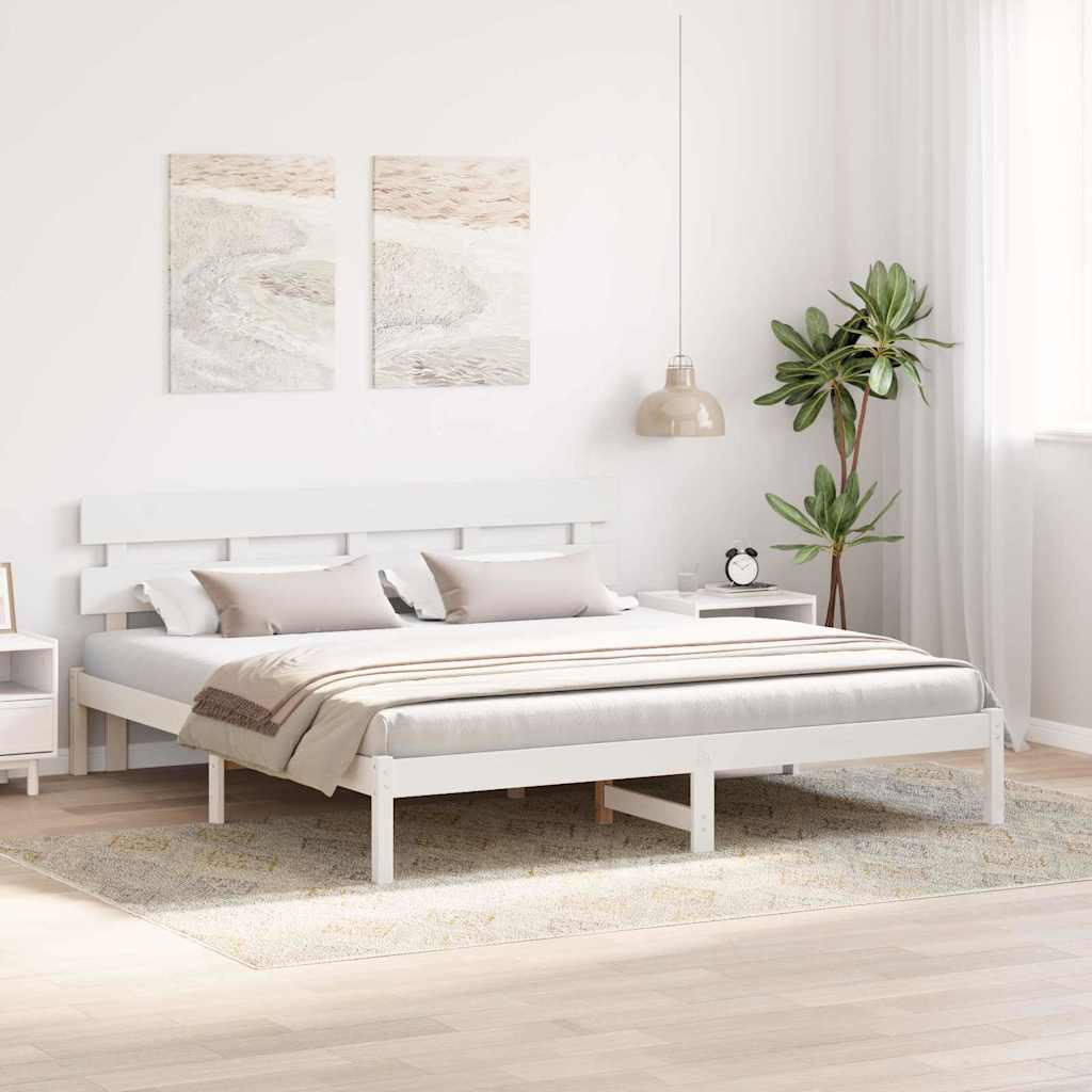Bettgestell mit Kopfteil Weiß 200 x 200 cm Massivholz Kiefer