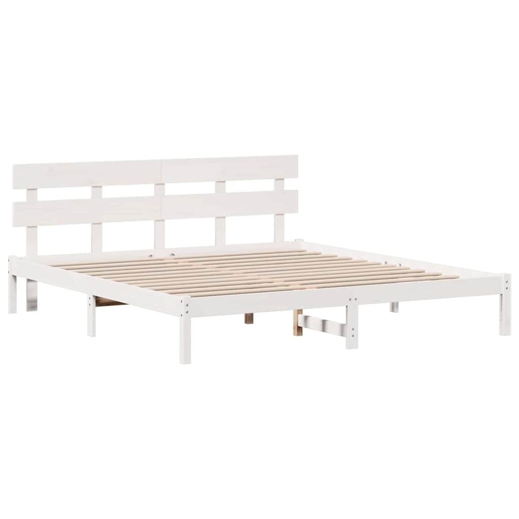 Bettgestell mit Kopfteil Weiß 200 x 200 cm Massivholz Kiefer