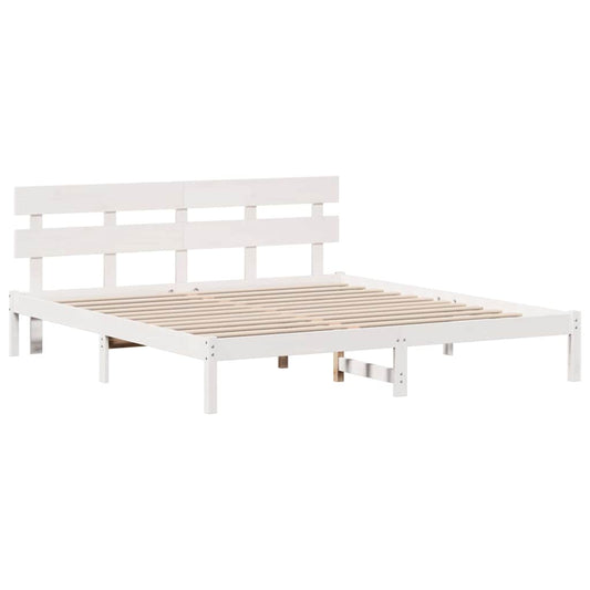 Bettgestell mit Kopfteil Weiß 200 x 200 cm Massivholz Kiefer
