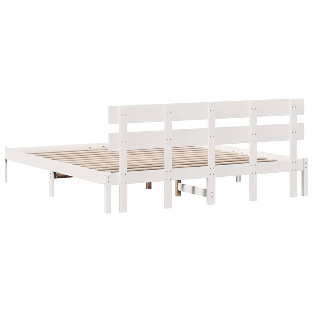 Bettgestell mit Kopfteil Weiß 200 x 200 cm Massivholz Kiefer