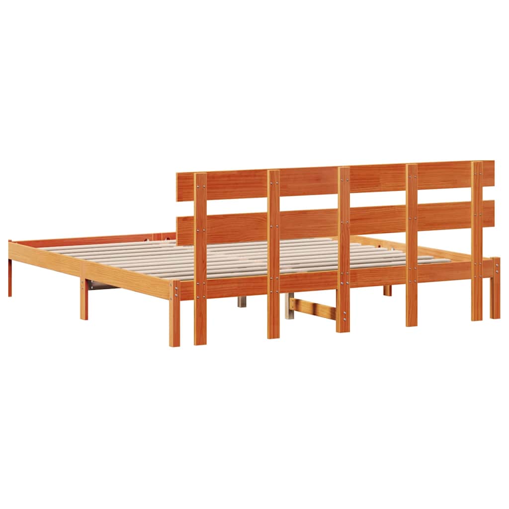 Bettgestell mit Kopfteil Braun 200 x 200 cm Massivholz Kiefer