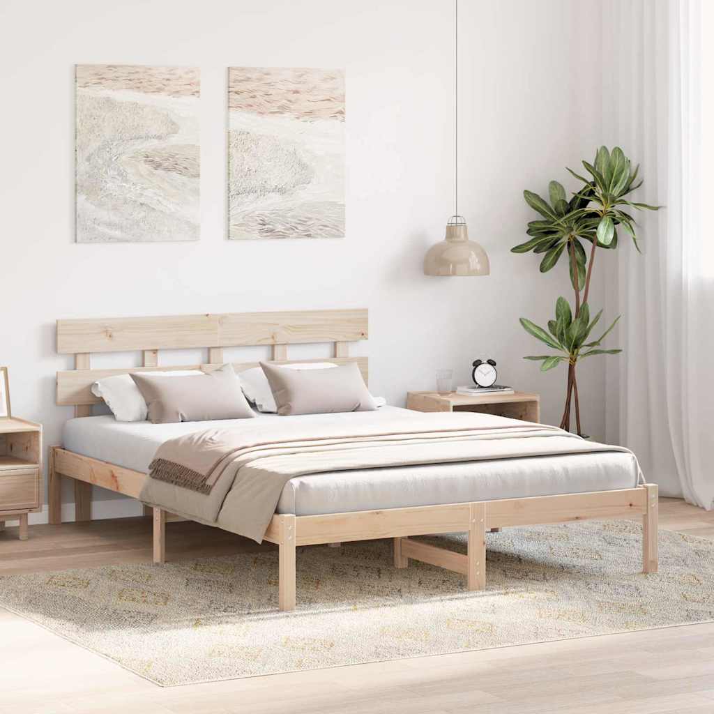 Bettgestell mit Kopfteil Braun 160 x 200 cm Massivholz Kiefer