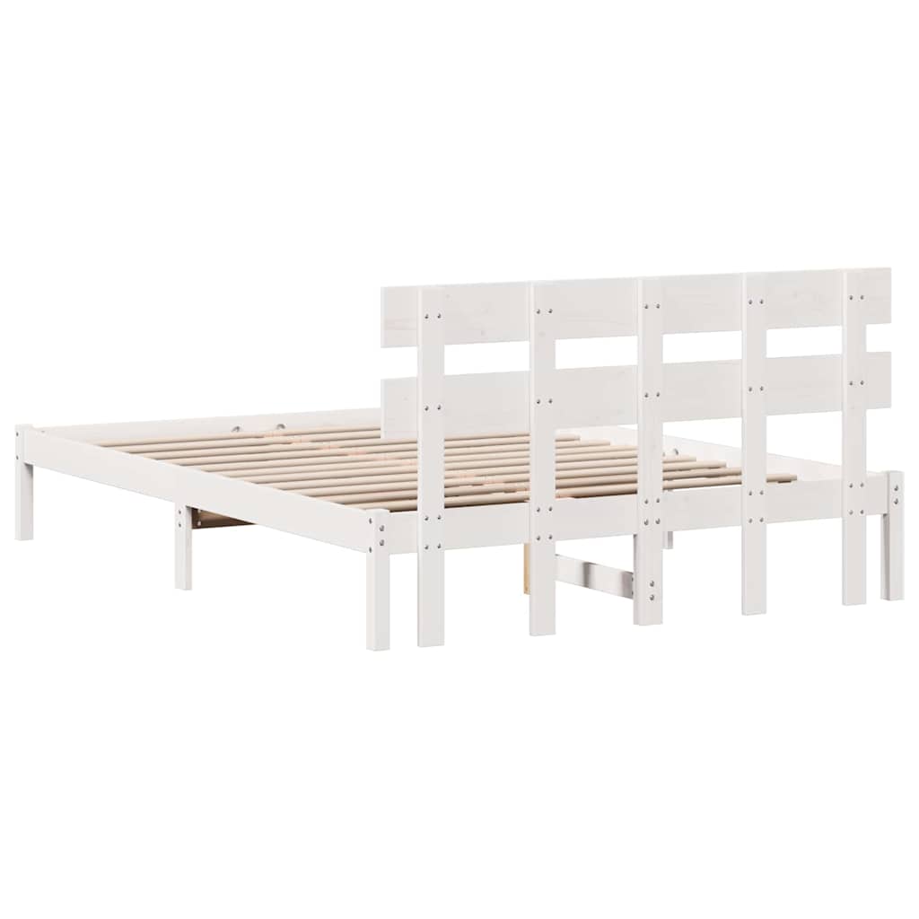 Bettgestell mit Kopfteil Weiß 150 x 200 cm Massivholz Kiefer