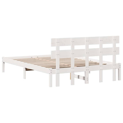 Bettgestell mit Kopfteil Weiß 150 x 200 cm Massivholz Kiefer