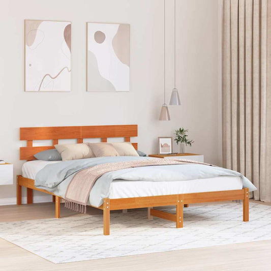 Bettgestell mit Kopfteil Braun 150 x 200 cm Massivholz Kiefer
