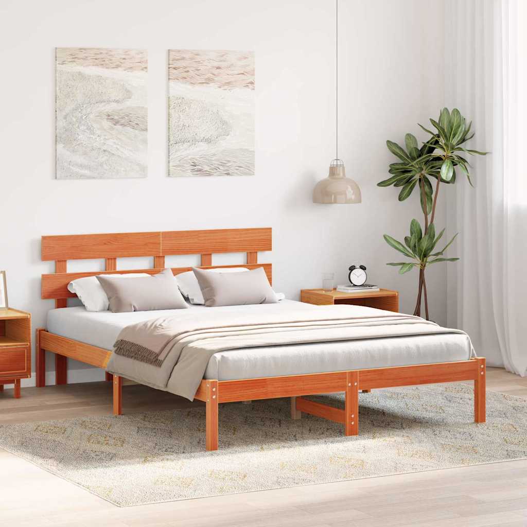 Bettgestell mit Kopfteil Braun 150 x 200 cm Massivholz Kiefer