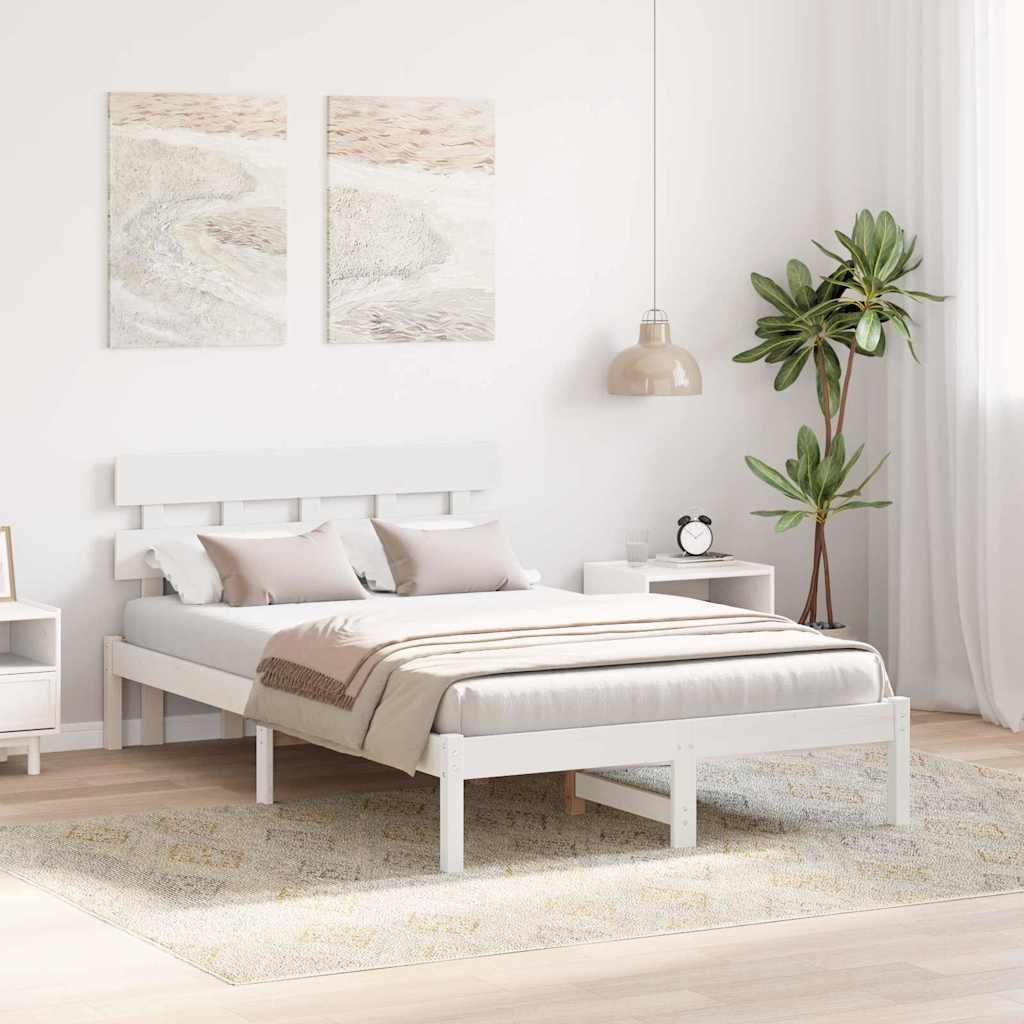 Bettgestell mit Kopfteil Weiß 120 x 200 cm Massivholz Kiefer