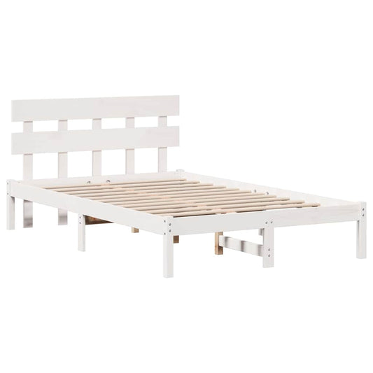 Bettgestell mit Kopfteil Weiß 135 x 190 cm Massivholz Kiefer
