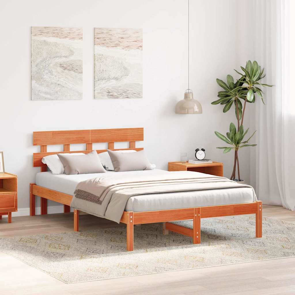 Bettgestell mit Kopfteil Braun 135 x 190 cm Massivholz Kiefer