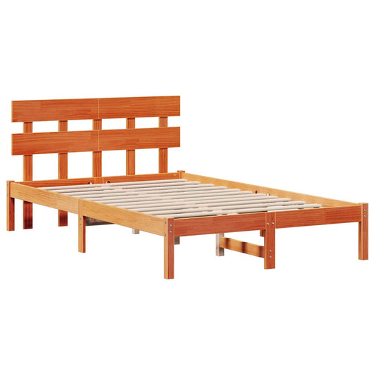 Bettgestell mit Kopfteil Braun 135 x 190 cm Massivholz Kiefer