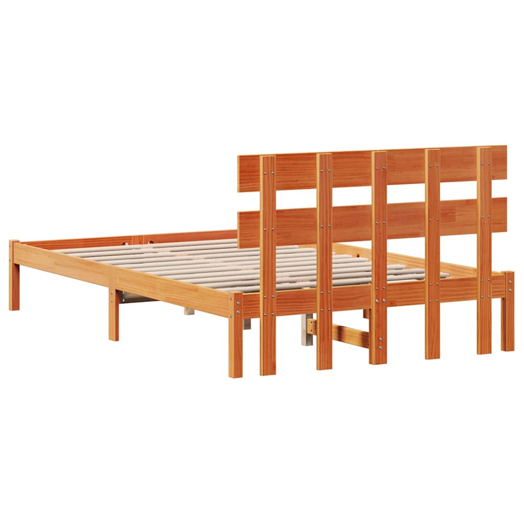 Bettgestell mit Kopfteil Braun 135 x 190 cm Massivholz Kiefer