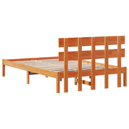 Bettgestell mit Kopfteil Braun 135 x 190 cm Massivholz Kiefer