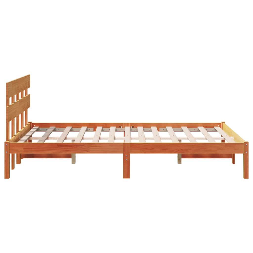 Bettgestell mit Kopfteil Braun 135 x 190 cm Massivholz Kiefer
