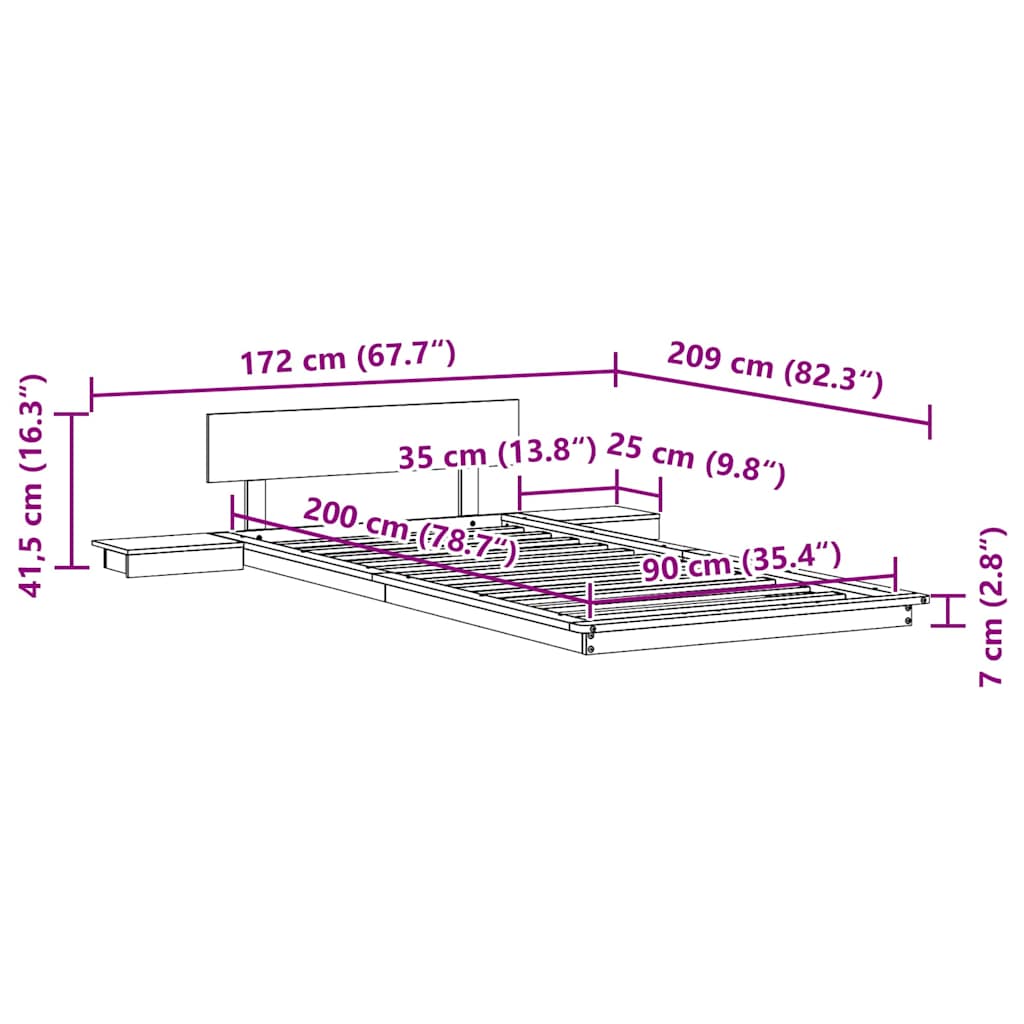 Bettgestell mit Kopfteil mit Speicher Braun 90 x 200 cm Holz