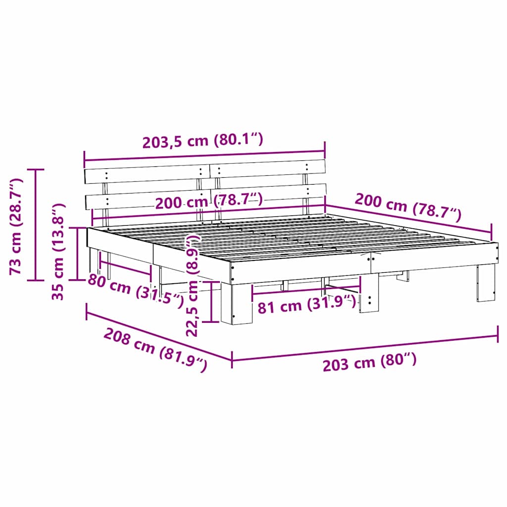 Bettgestell mit Kopfteil Braun 200 x 200 cm