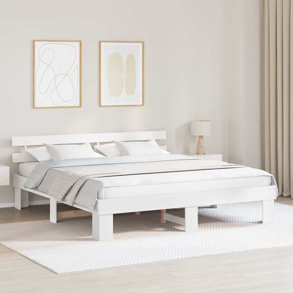 Bettgestell mit Kopfteil Weiß 200 x 200 cm
