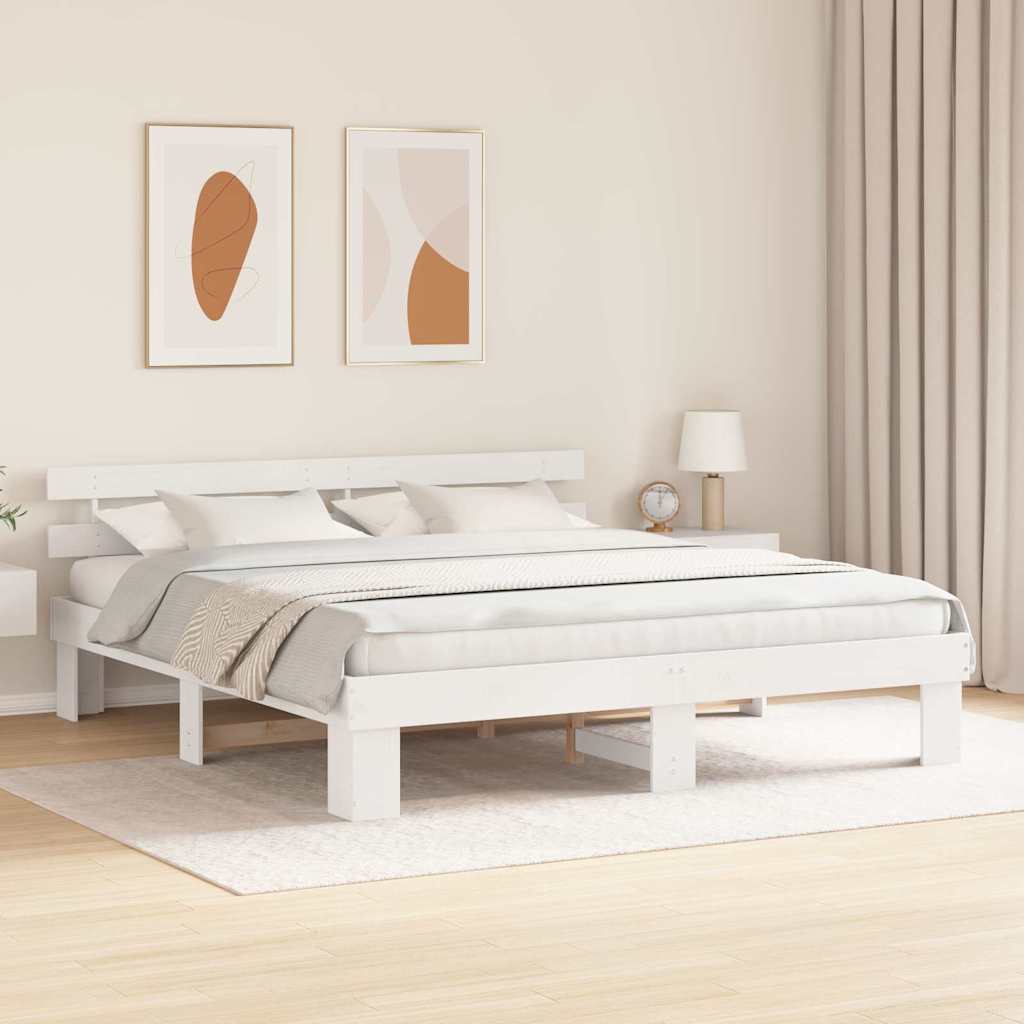 Bettgestell mit Kopfteil Weiß 200 x 200 cm