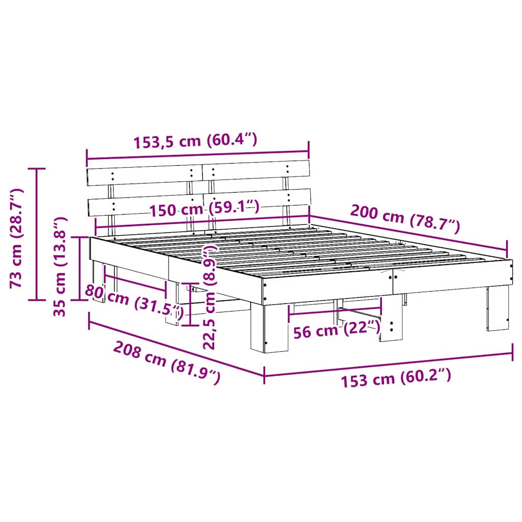 Bettgestell mit Kopfteil Braun 150 x 200 cm