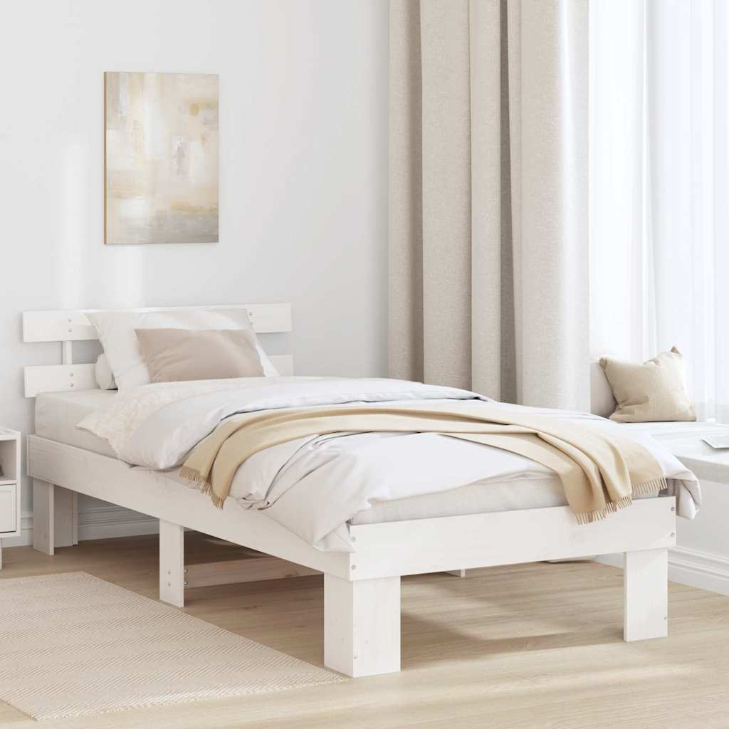 Bettgestell mit Kopfteil Weiß 90 x 200 cm