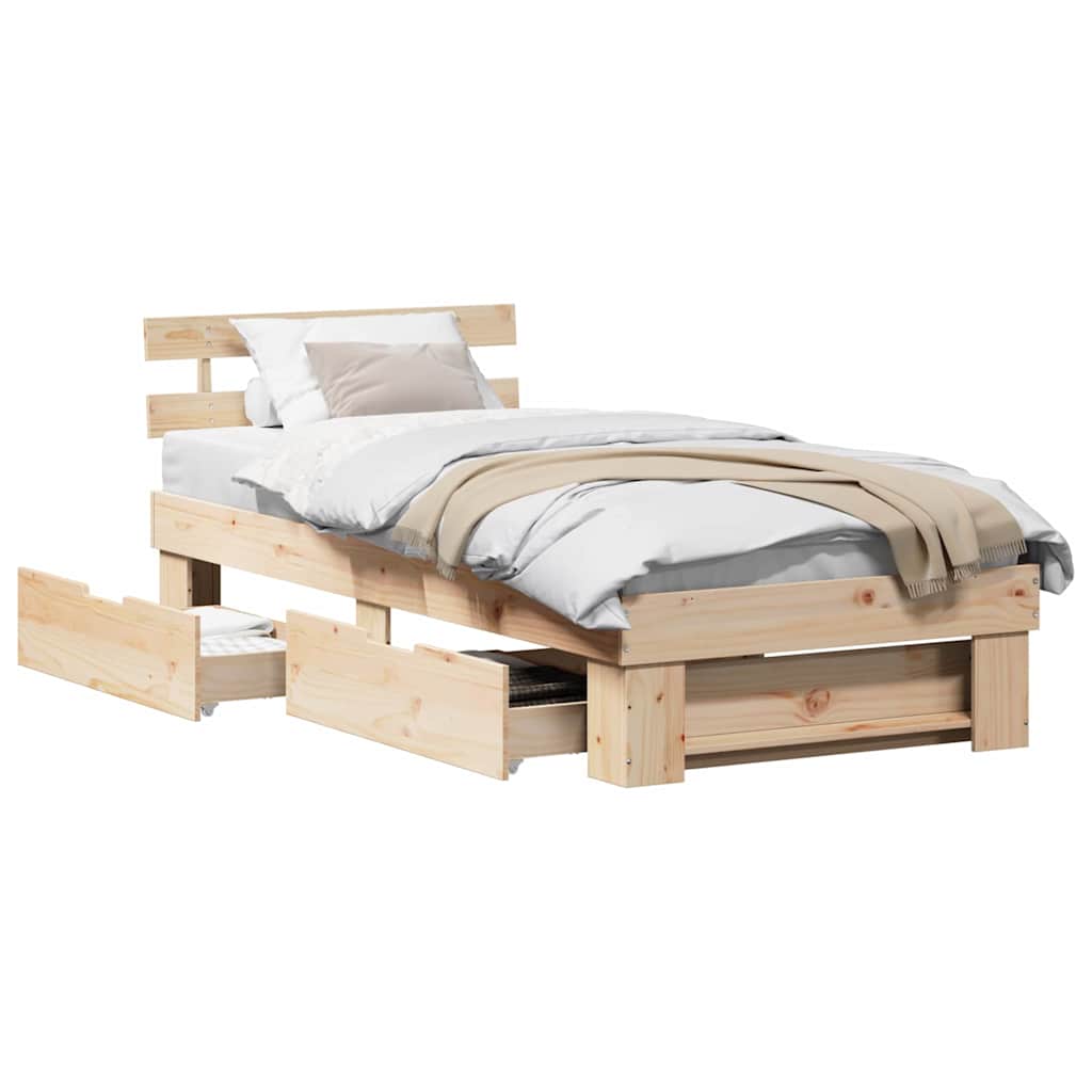 Bettgestell mit Kopfteil Braun 75 x 190 cm Massivholz Kiefer