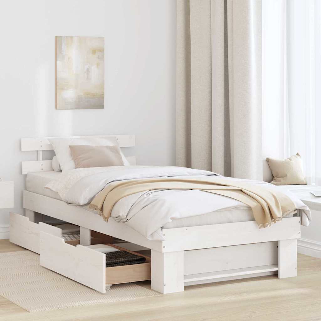Bettgestell mit Kopfteil Weiß 75 x 190 cm Massivholz Kiefer