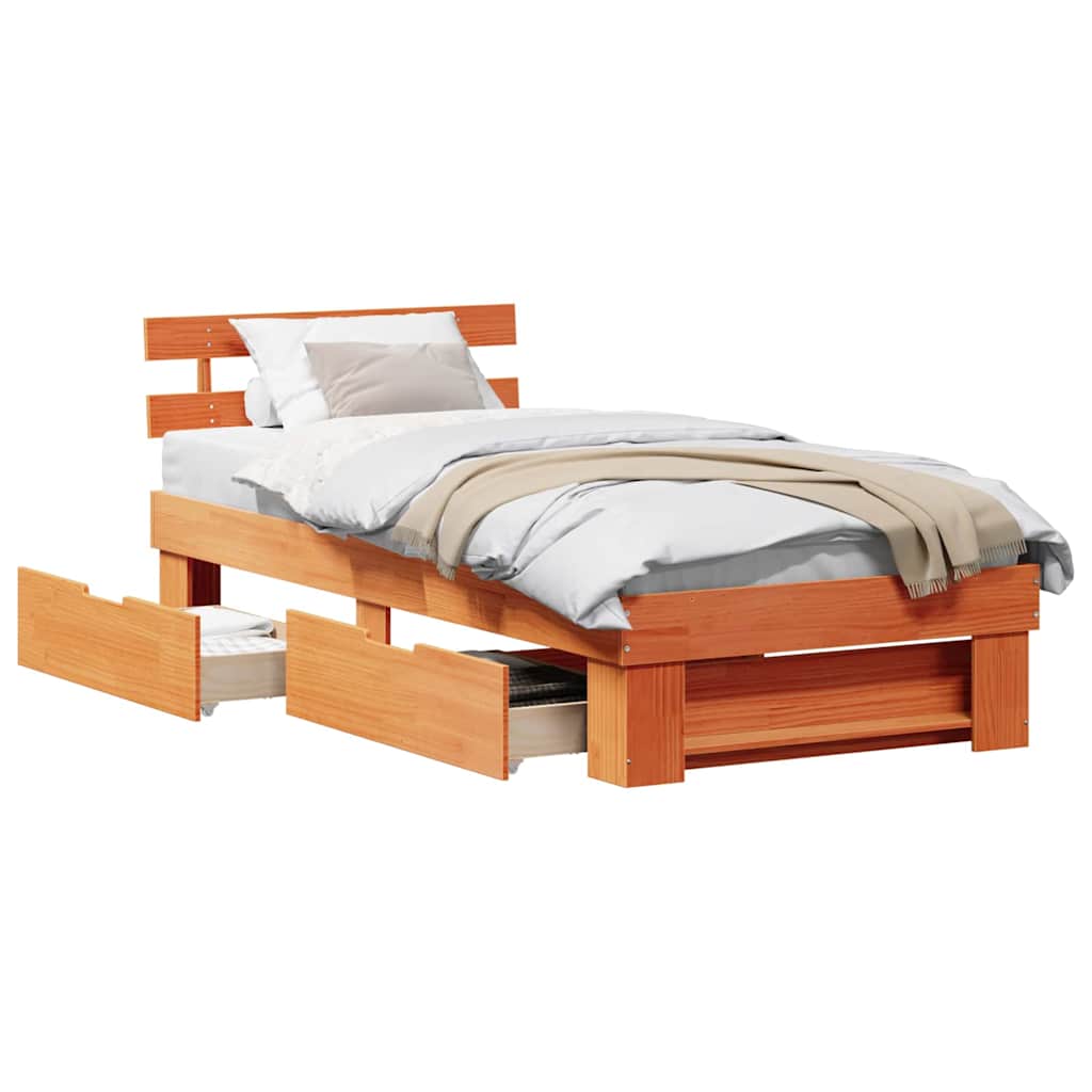 Bettgestell Wachsbraun 75 x 190 cm Massivholz Kiefer