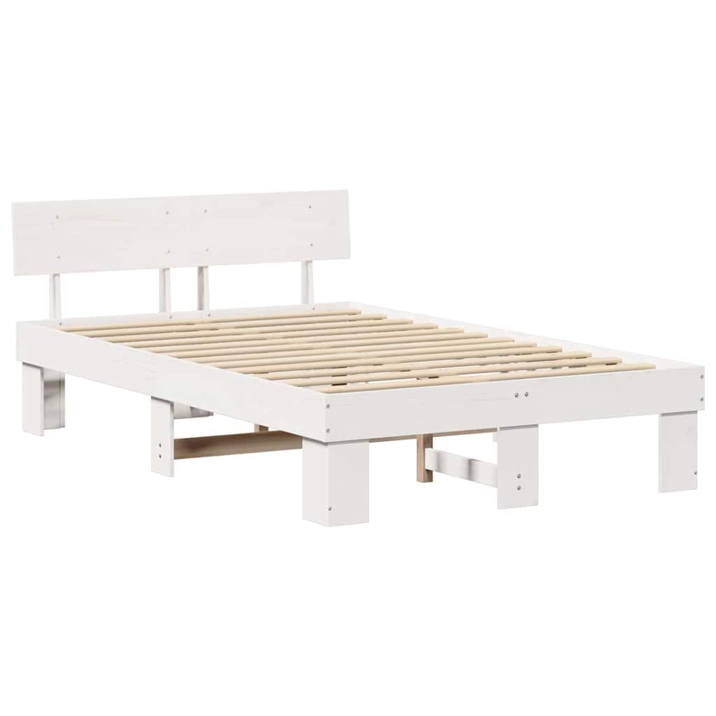 Bettgestell mit Kopfteil Weiß 140 x 190 cm Massivholz Kiefer