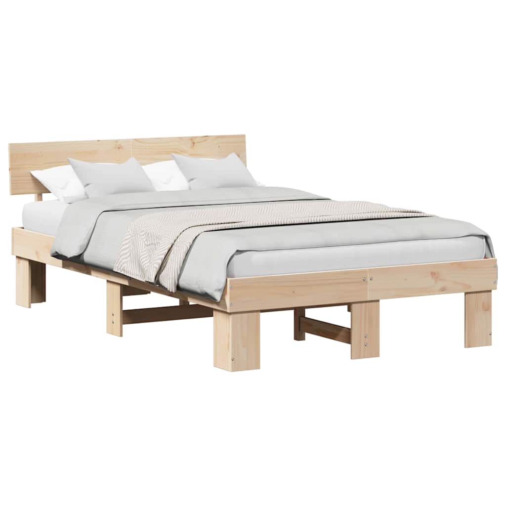 Bettgestell mit Kopfteil Braun 135 x 190 cm Massivholz Kiefer