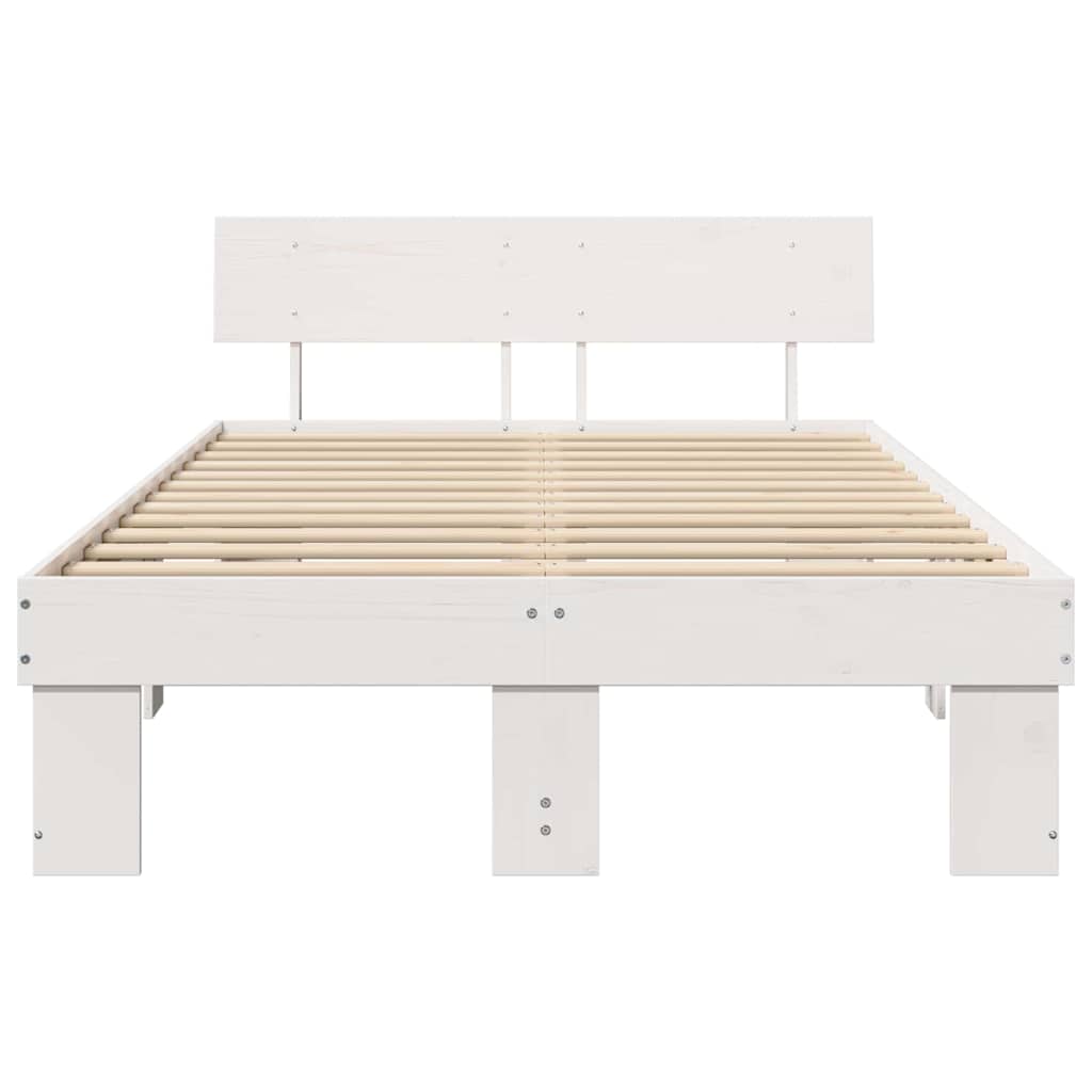 Bettgestell mit Kopfteil Weiß 135 x 190 cm Massivholz Kiefer