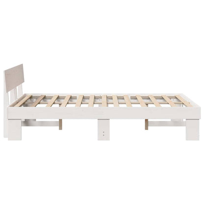 Bettgestell mit Kopfteil Weiß 135 x 190 cm Massivholz Kiefer