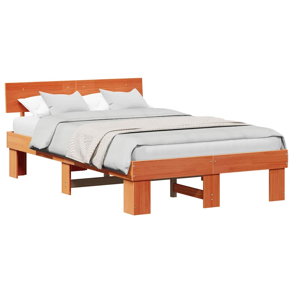 Bettgestell Wachsbraun 135 x 190 cm Massivholz Kiefer