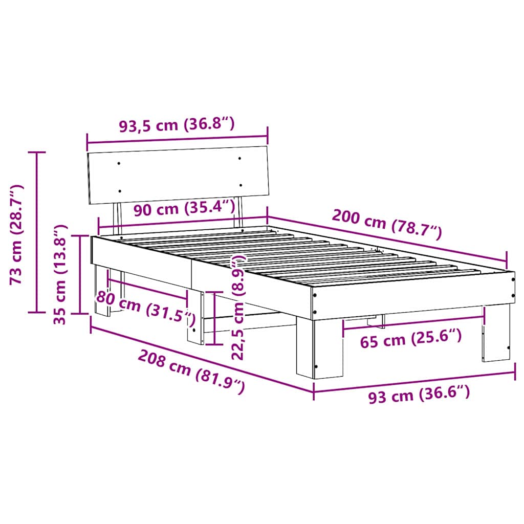 Bettgestell Wachsbraun 90 x 200 cm Massivholz Kiefer