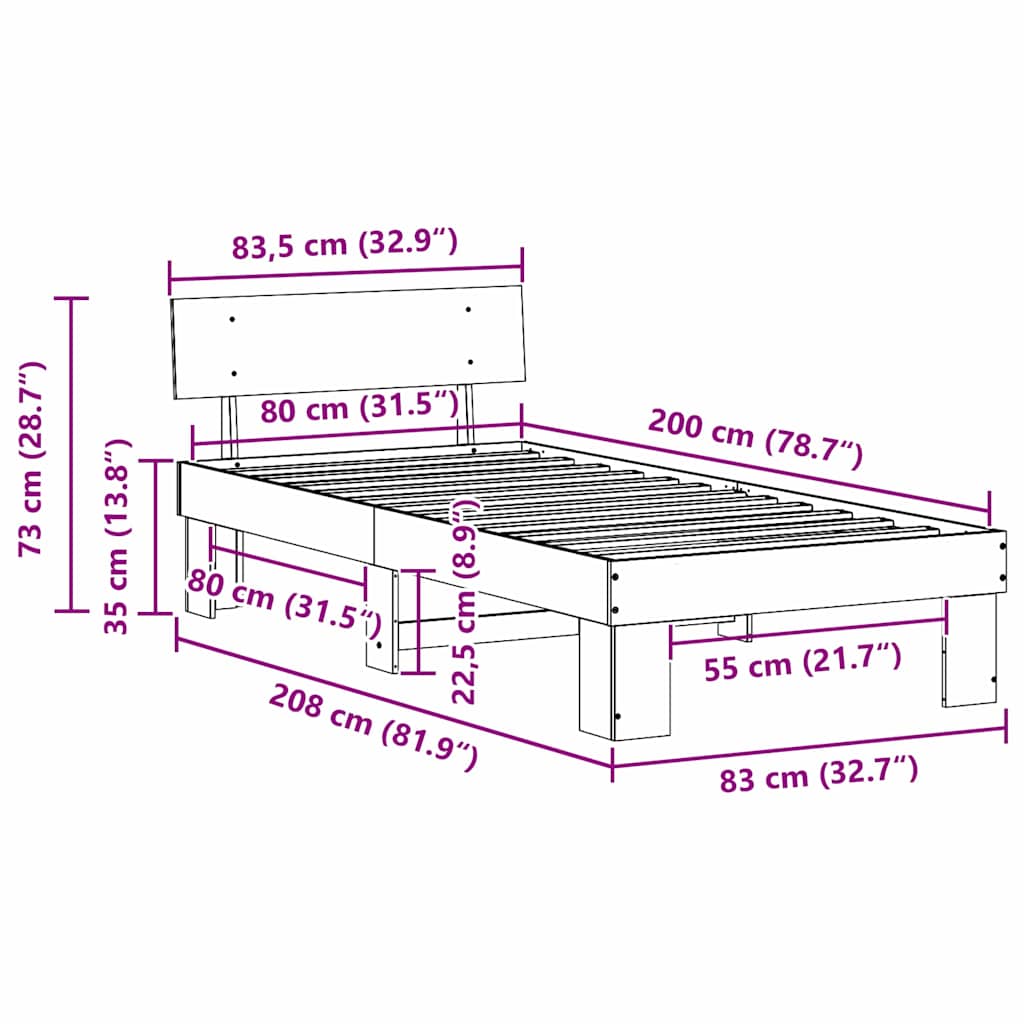 Bettgestell Wachsbraun 80 x 200 cm Massivholz Kiefer