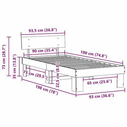Bettgestell mit Kopfteil Braun 90 x 190 cm Massivholz Kiefer