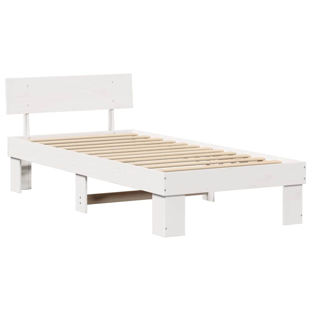 Bettgestell mit Kopfteil Weiß 75 x 190 cm Massivholz Kiefer