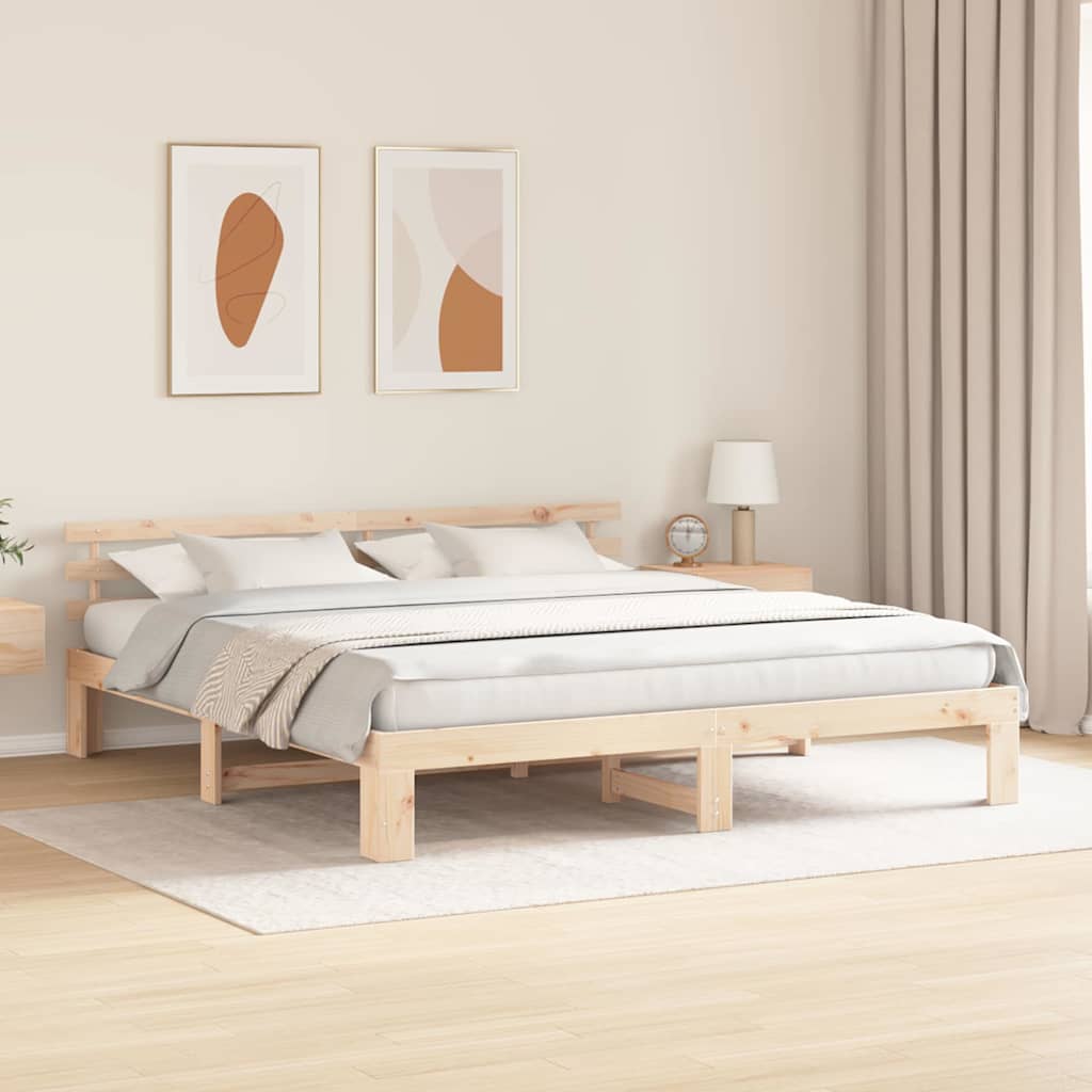 Bettgestell mit Kopfteil Braun 200 x 200 cm Massivholz Kiefer