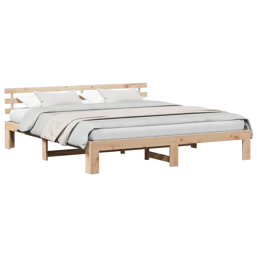 Bettgestell mit Kopfteil Braun 200 x 200 cm Massivholz Kiefer