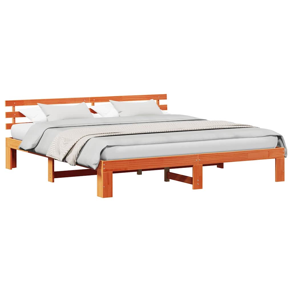 Bettgestell mit Kopfteil Braun 200 x 200 cm Massivholz Kiefer