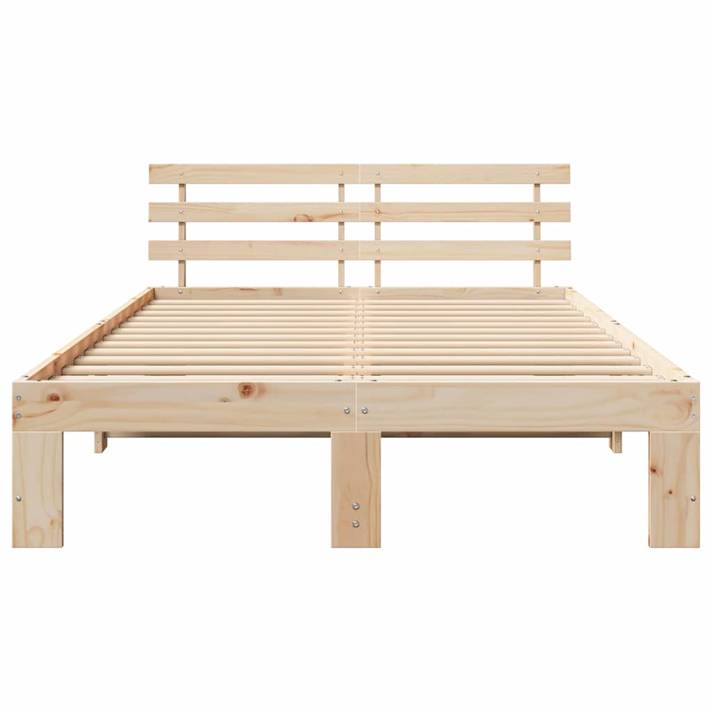 Bettgestell mit Kopfteil Creme 140 x 190 cm Massivholz Kiefer