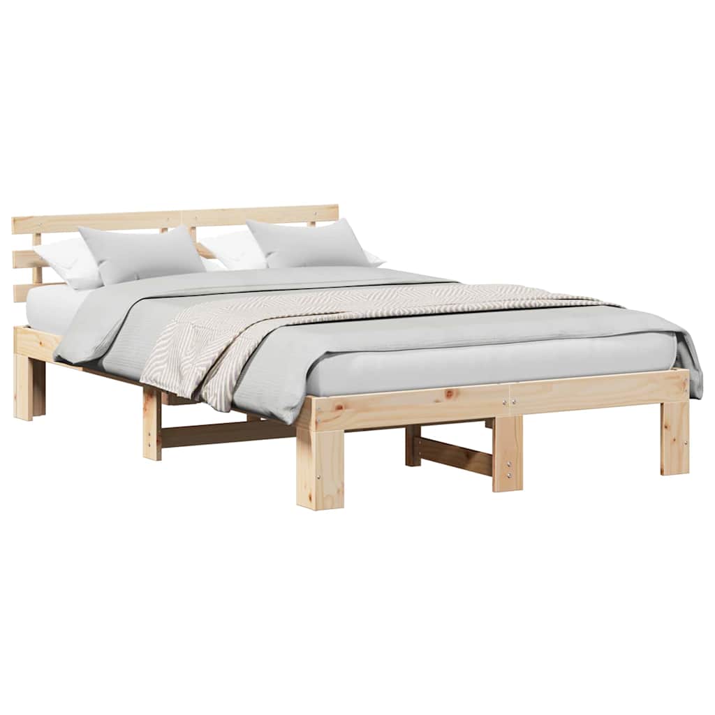Bettgestell mit Kopfteil Creme 140 x 190 cm Massivholz Kiefer