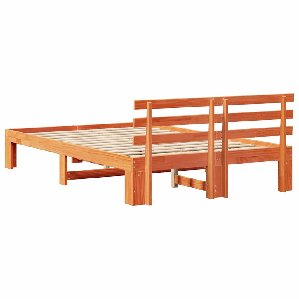 Bettgestell mit Kopfteil Braun 140 x 190 cm Massivholz Kiefer