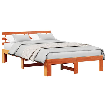 Bettgestell mit Kopfteil Braun 140 x 190 cm Massivholz Kiefer