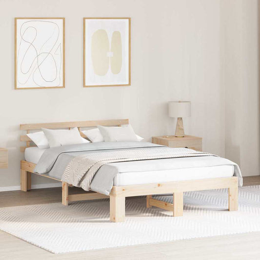 Bettgestell mit Kopfteil Braun 135 x 190 cm Massivholz Kiefer