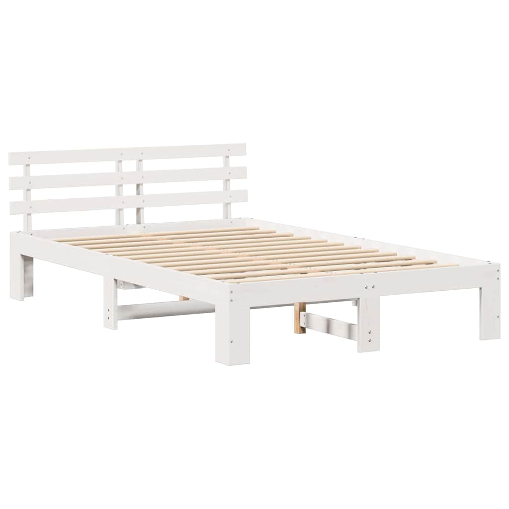 Bettgestell mit Kopfteil Weiß 135 x 190 cm Massivholz Kiefer